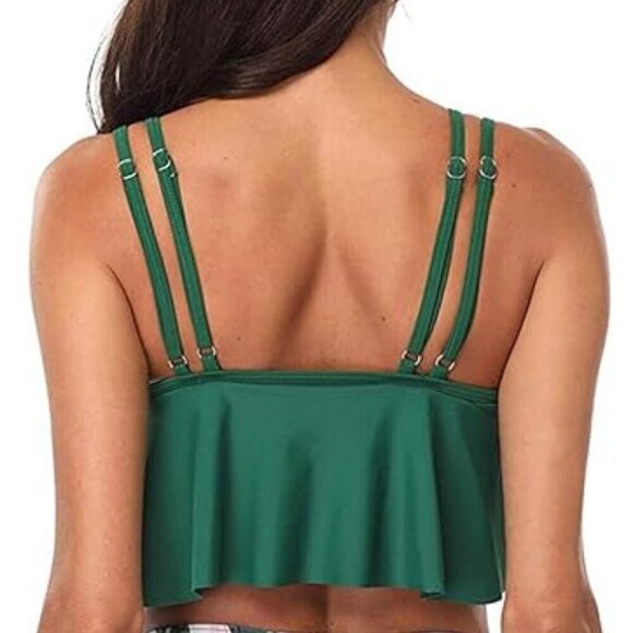 GREEN FLOUNCE TANKINI & WHITE FLORALHIGH WAIST SWIMSUIT SIZE SMALL NWT - Picture 2 of 6